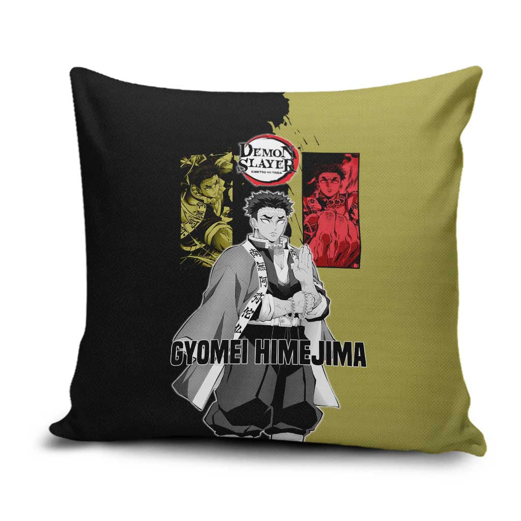 Gyomei Himejima from Demon Slayer Pillow Cover with Olive and Black Split Background and Prayer Pose Manga Style Design - The Mazicc