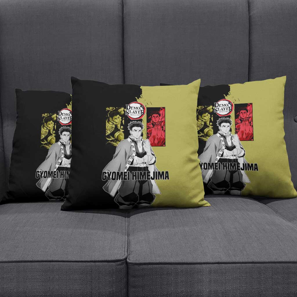 Gyomei Himejima from Demon Slayer Pillow Cover with Olive and Black Split Background and Prayer Pose Manga Style Design - The Mazicc