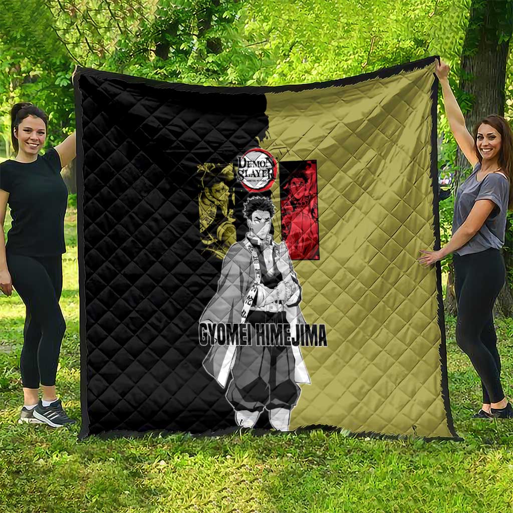 Gyomei Himejima from Demon Slayer Quilt with Olive and Black Split Background and Prayer Pose Manga Style Design - The Mazicc