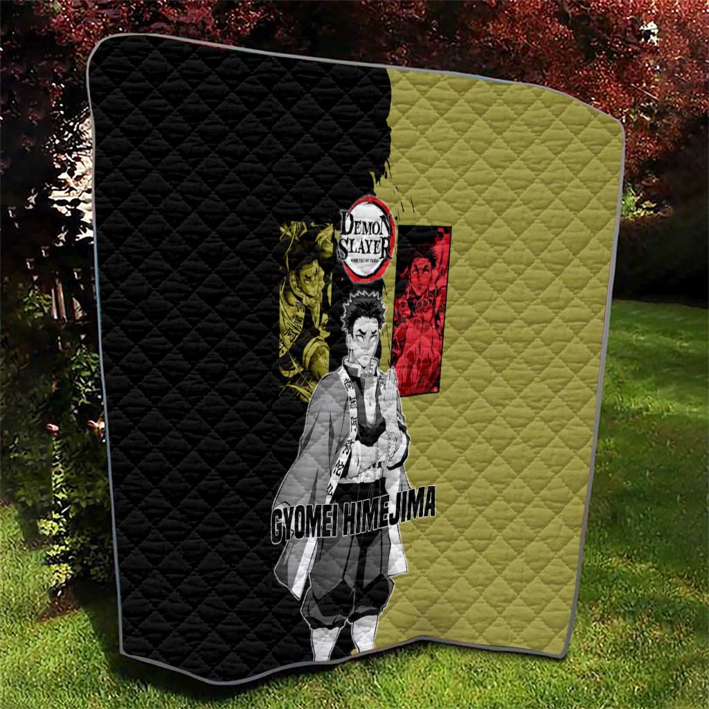 Gyomei Himejima from Demon Slayer Quilt with Olive and Black Split Background and Prayer Pose Manga Style Design - The Mazicc