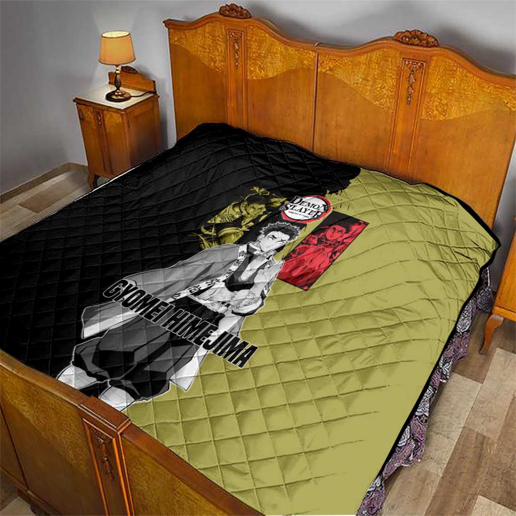 Gyomei Himejima from Demon Slayer Quilt with Olive and Black Split Background and Prayer Pose Manga Style Design - The Mazicc