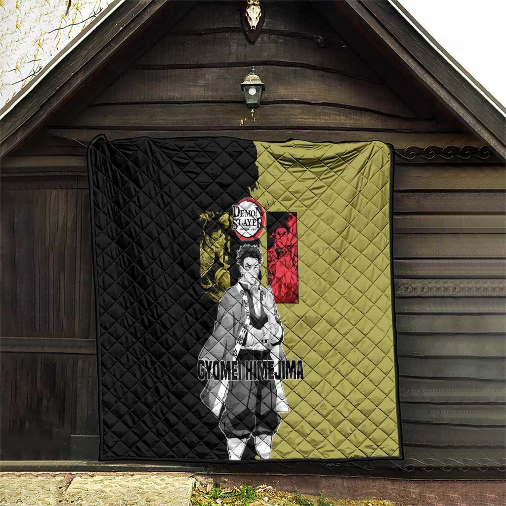 Gyomei Himejima from Demon Slayer Quilt with Olive and Black Split Background and Prayer Pose Manga Style Design - The Mazicc