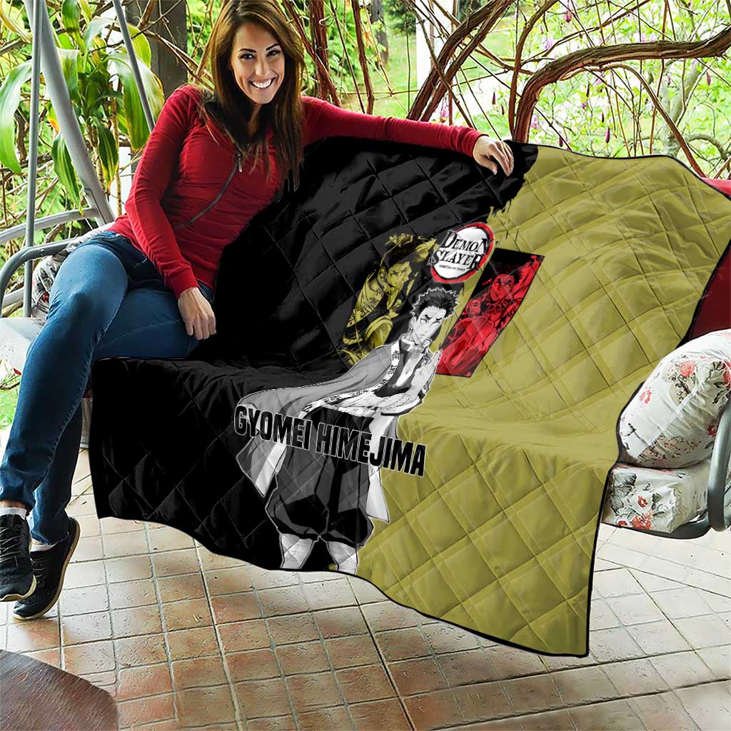 Gyomei Himejima from Demon Slayer Quilt with Olive and Black Split Background and Prayer Pose Manga Style Design - The Mazicc