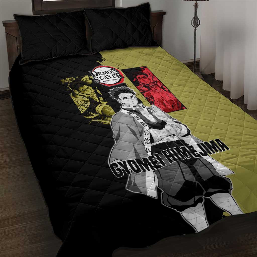 Gyomei Himejima from Demon Slayer Quilt Bed Set with Olive and Black Split Background and Prayer Pose Manga Style Design - The Mazicc