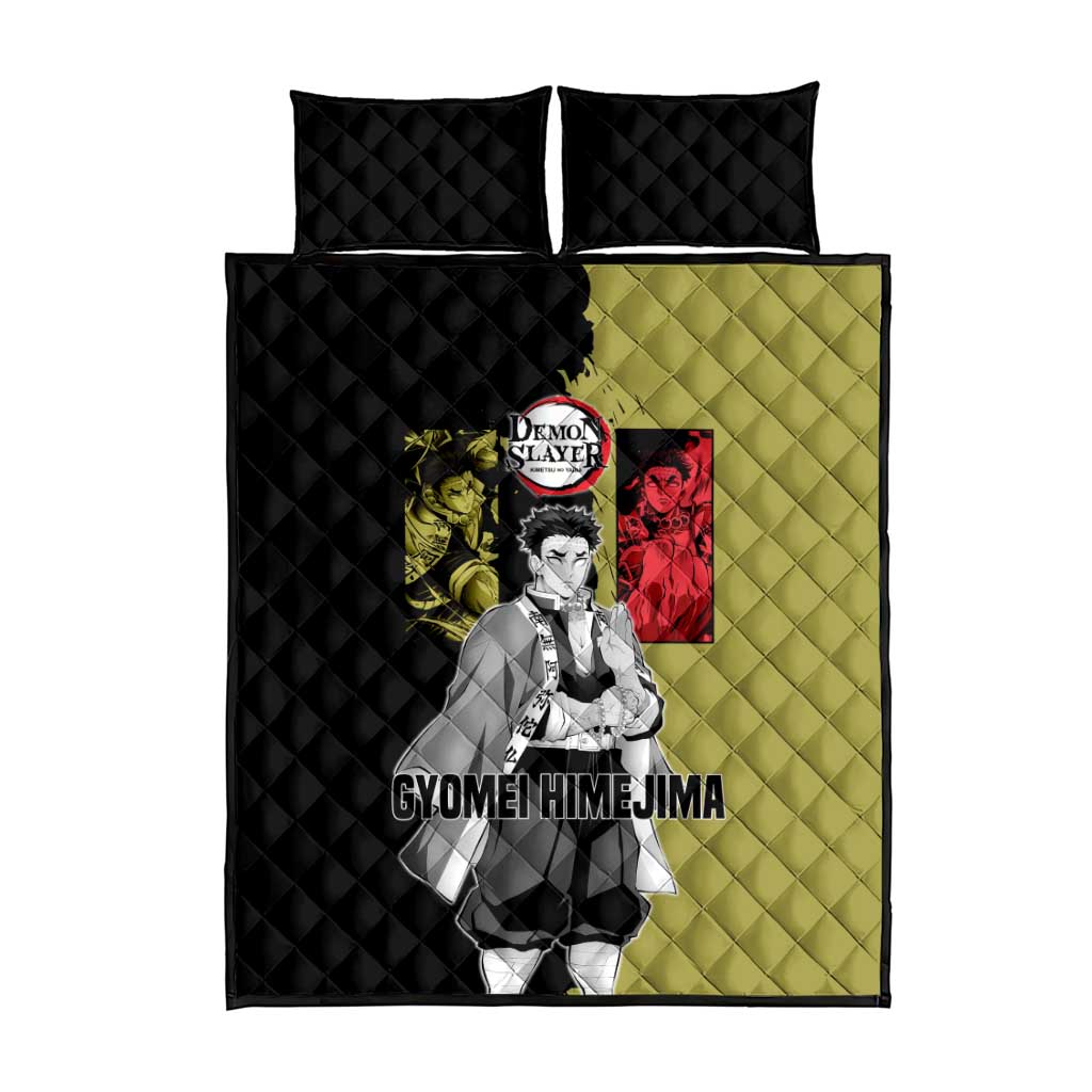 Gyomei Himejima from Demon Slayer Quilt Bed Set with Olive and Black Split Background and Prayer Pose Manga Style Design - The Mazicc