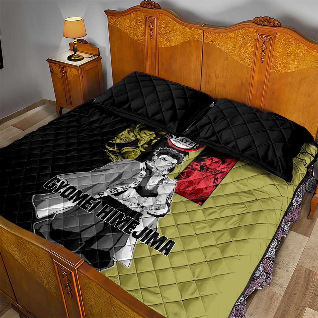 Gyomei Himejima from Demon Slayer Quilt Bed Set with Olive and Black Split Background and Prayer Pose Manga Style Design - The Mazicc