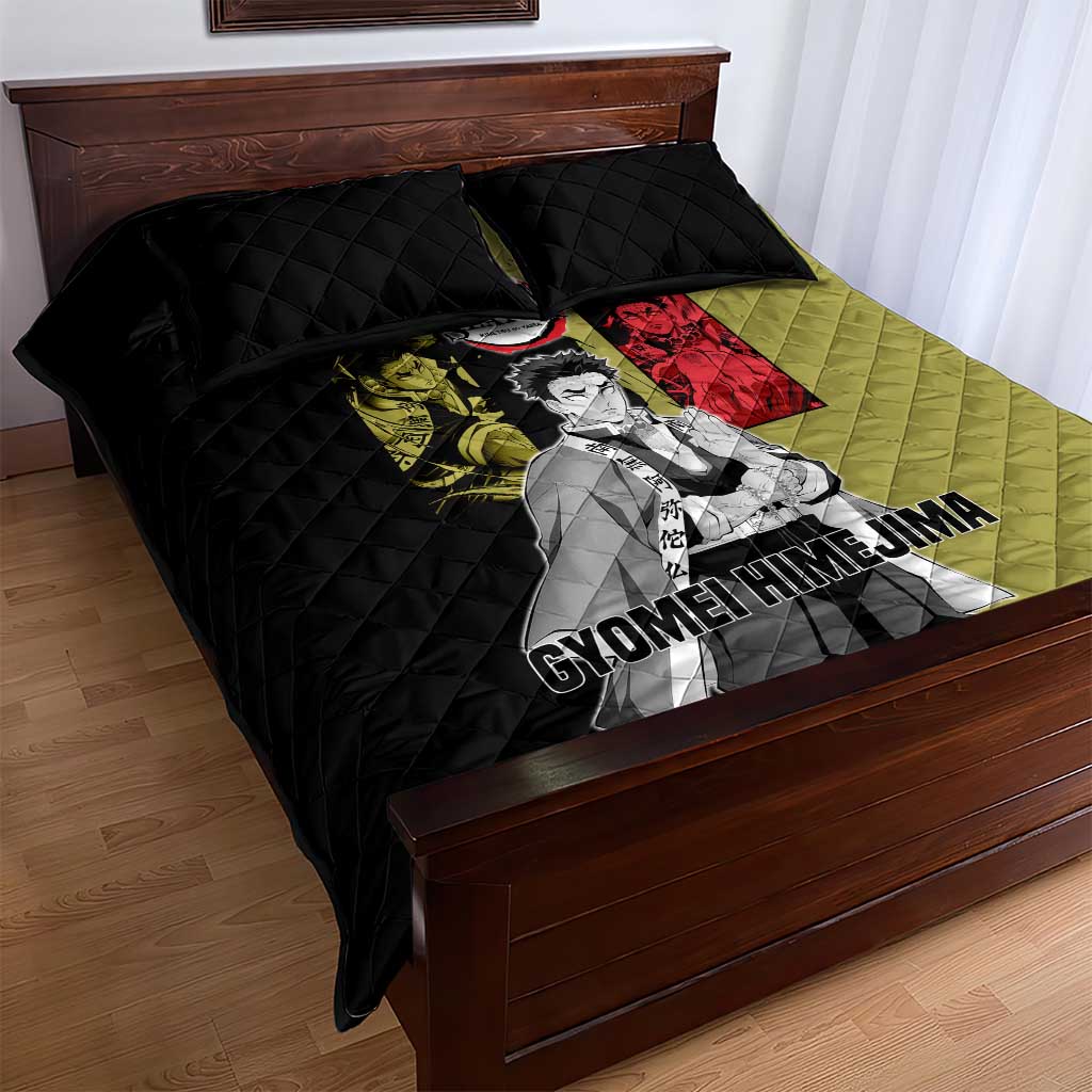 Gyomei Himejima from Demon Slayer Quilt Bed Set with Olive and Black Split Background and Prayer Pose Manga Style Design - The Mazicc