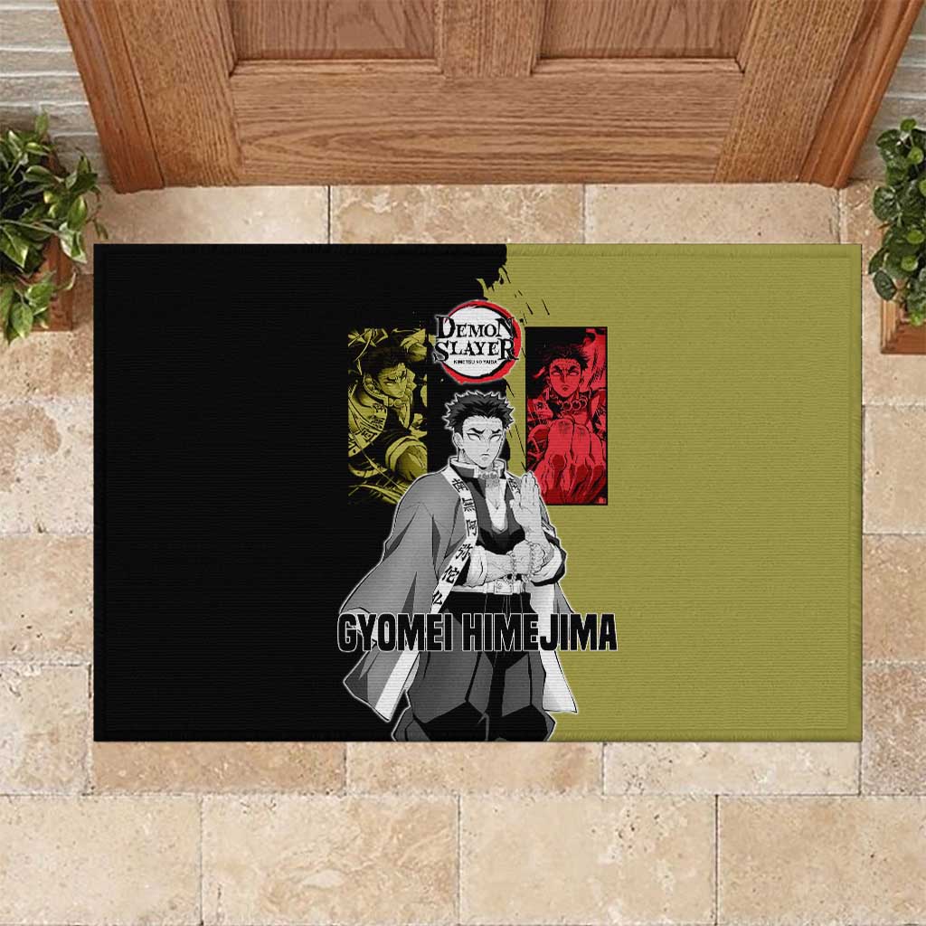Gyomei Himejima from Demon Slayer Rubber Doormat with Olive and Black Split Background and Prayer Pose Manga Style Design - The Mazicc