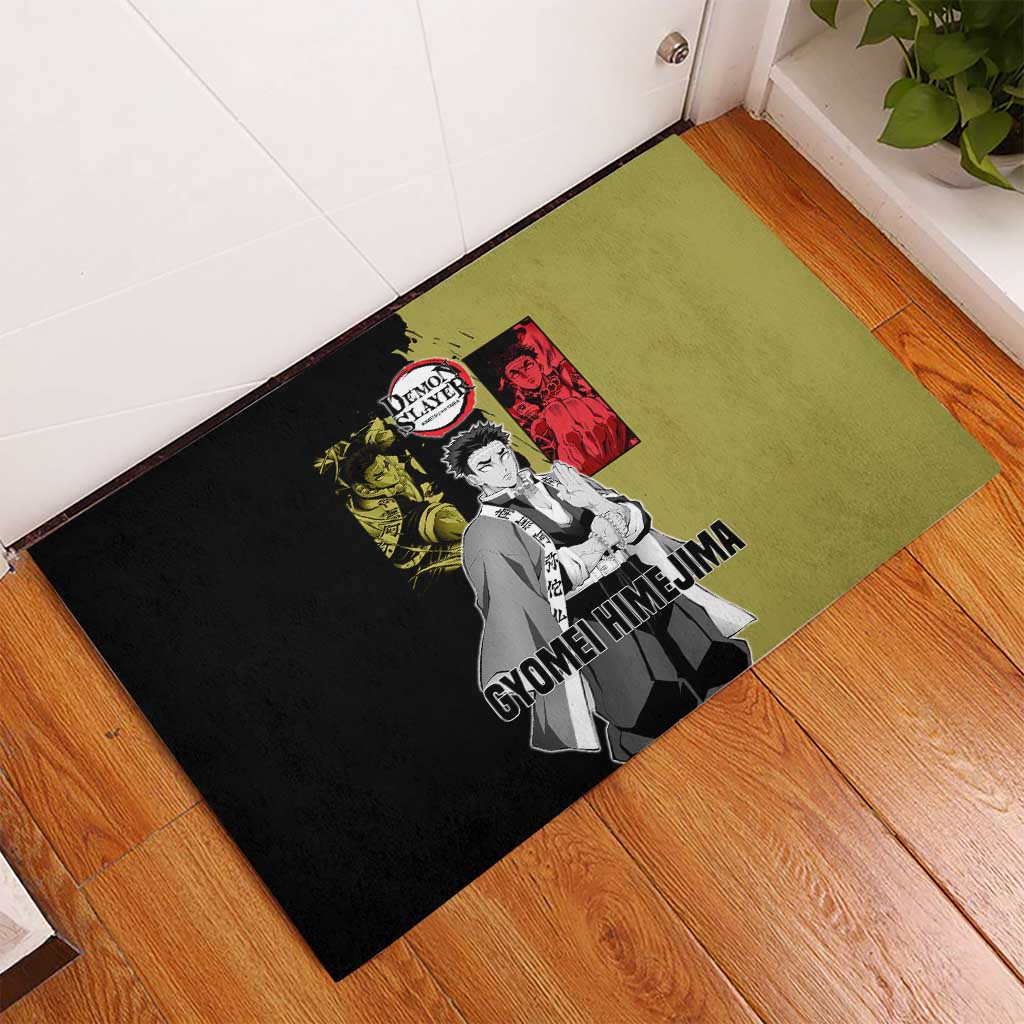 Gyomei Himejima from Demon Slayer Rubber Doormat with Olive and Black Split Background and Prayer Pose Manga Style Design - The Mazicc