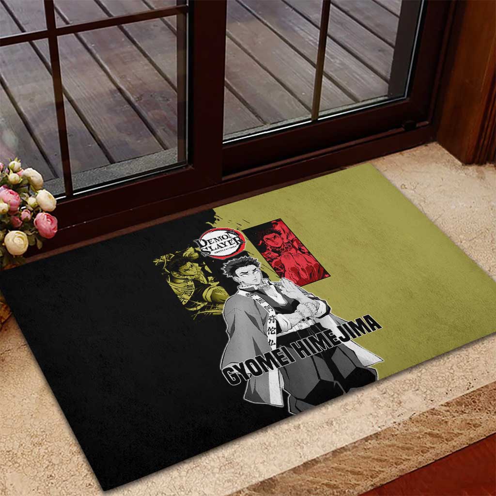 Gyomei Himejima from Demon Slayer Rubber Doormat with Olive and Black Split Background and Prayer Pose Manga Style Design - The Mazicc