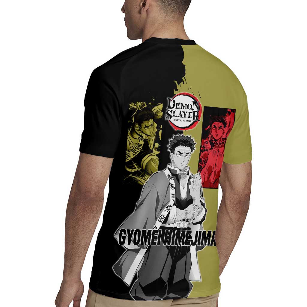 Gyomei Himejima from Demon Slayer Rugby Jersey with Olive and Black Split Background and Prayer Pose Manga Style Design - The Mazicc