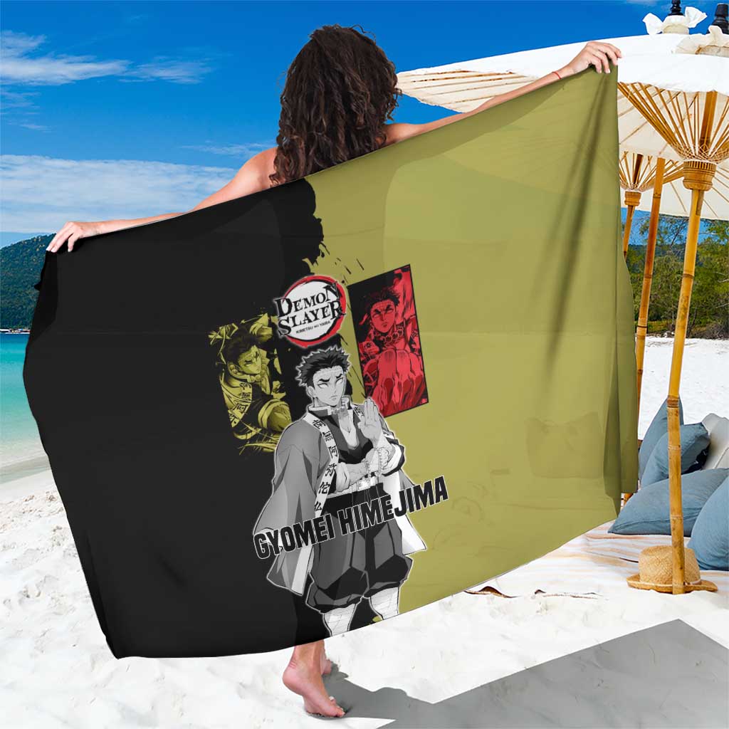 Gyomei Himejima from Demon Slayer Sarong with Olive and Black Split Background and Prayer Pose Manga Style Design - The Mazicc