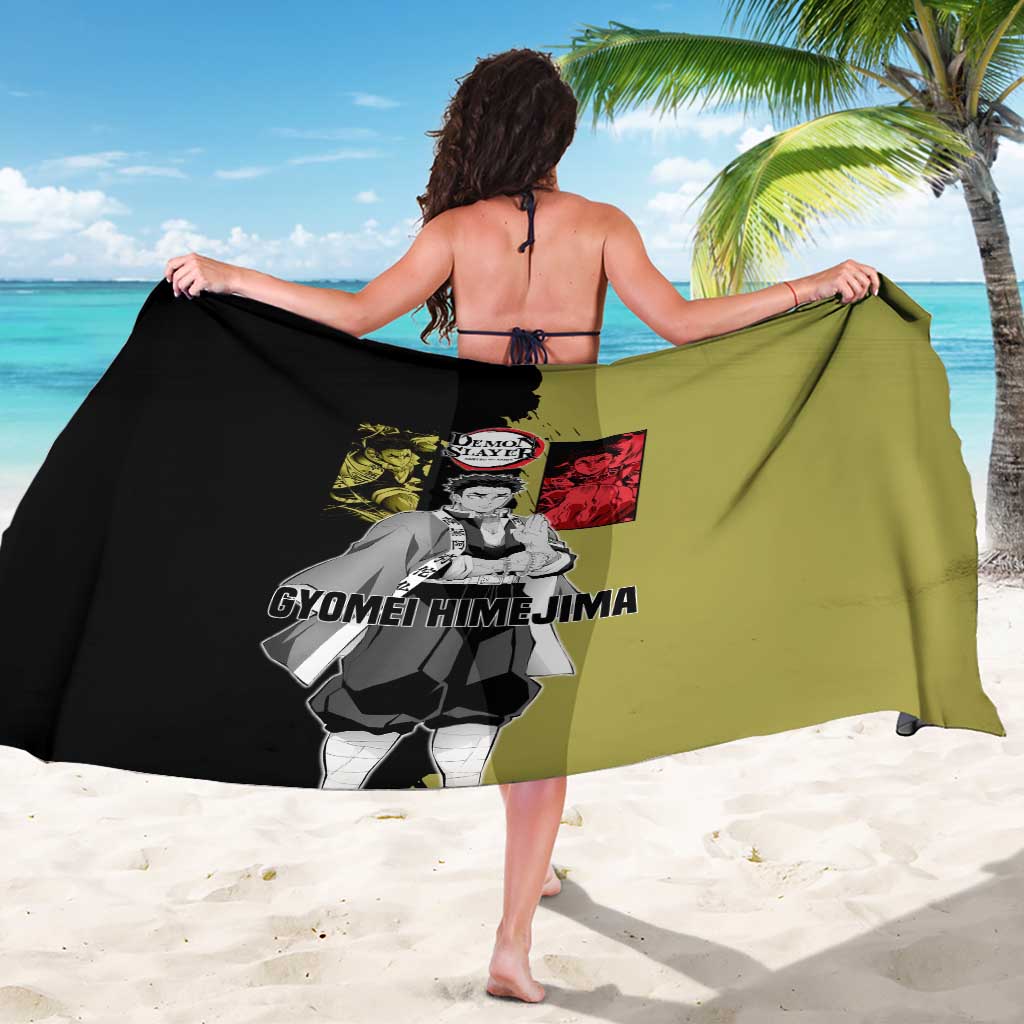 Gyomei Himejima from Demon Slayer Sarong with Olive and Black Split Background and Prayer Pose Manga Style Design - The Mazicc