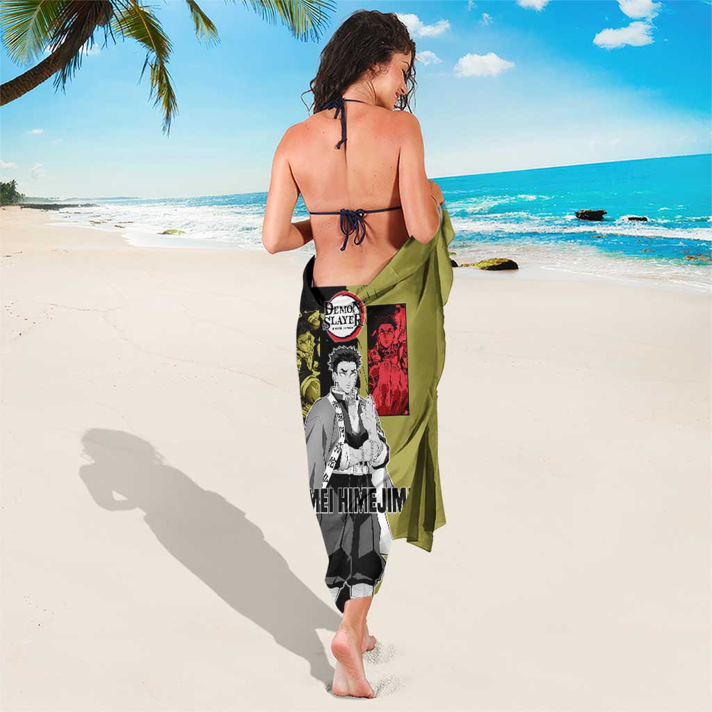 Gyomei Himejima from Demon Slayer Sarong with Olive and Black Split Background and Prayer Pose Manga Style Design - The Mazicc