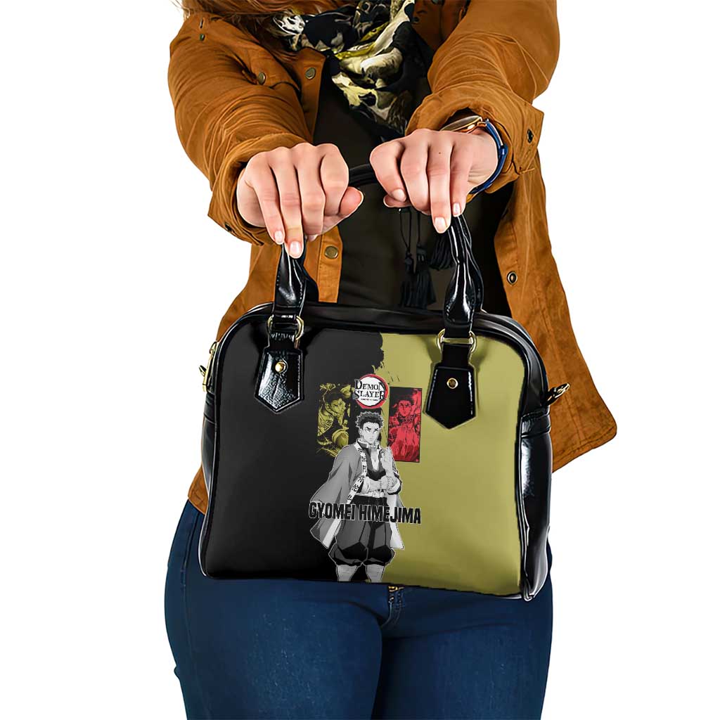 Gyomei Himejima from Demon Slayer Shoulder Handbag with Olive and Black Split Background and Prayer Pose Manga Style Design - The Mazicc