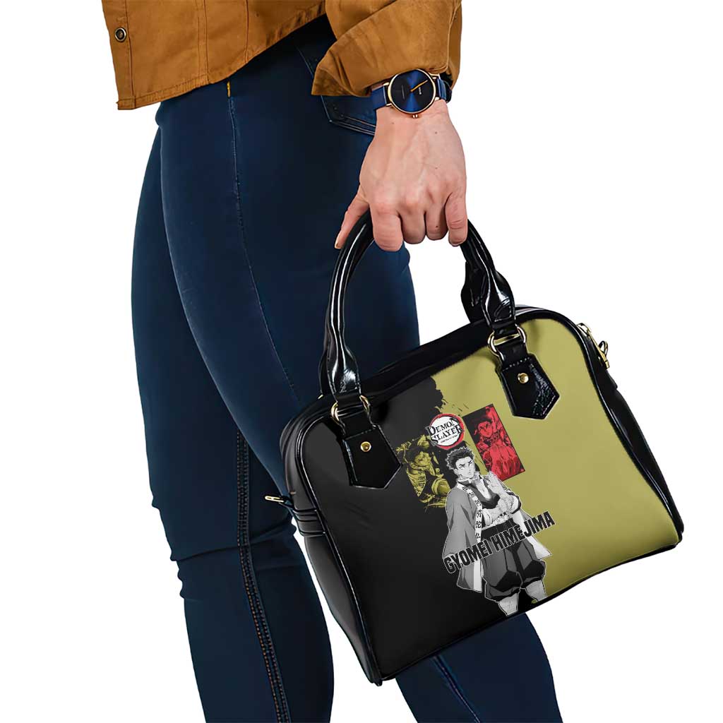 Gyomei Himejima from Demon Slayer Shoulder Handbag with Olive and Black Split Background and Prayer Pose Manga Style Design - The Mazicc