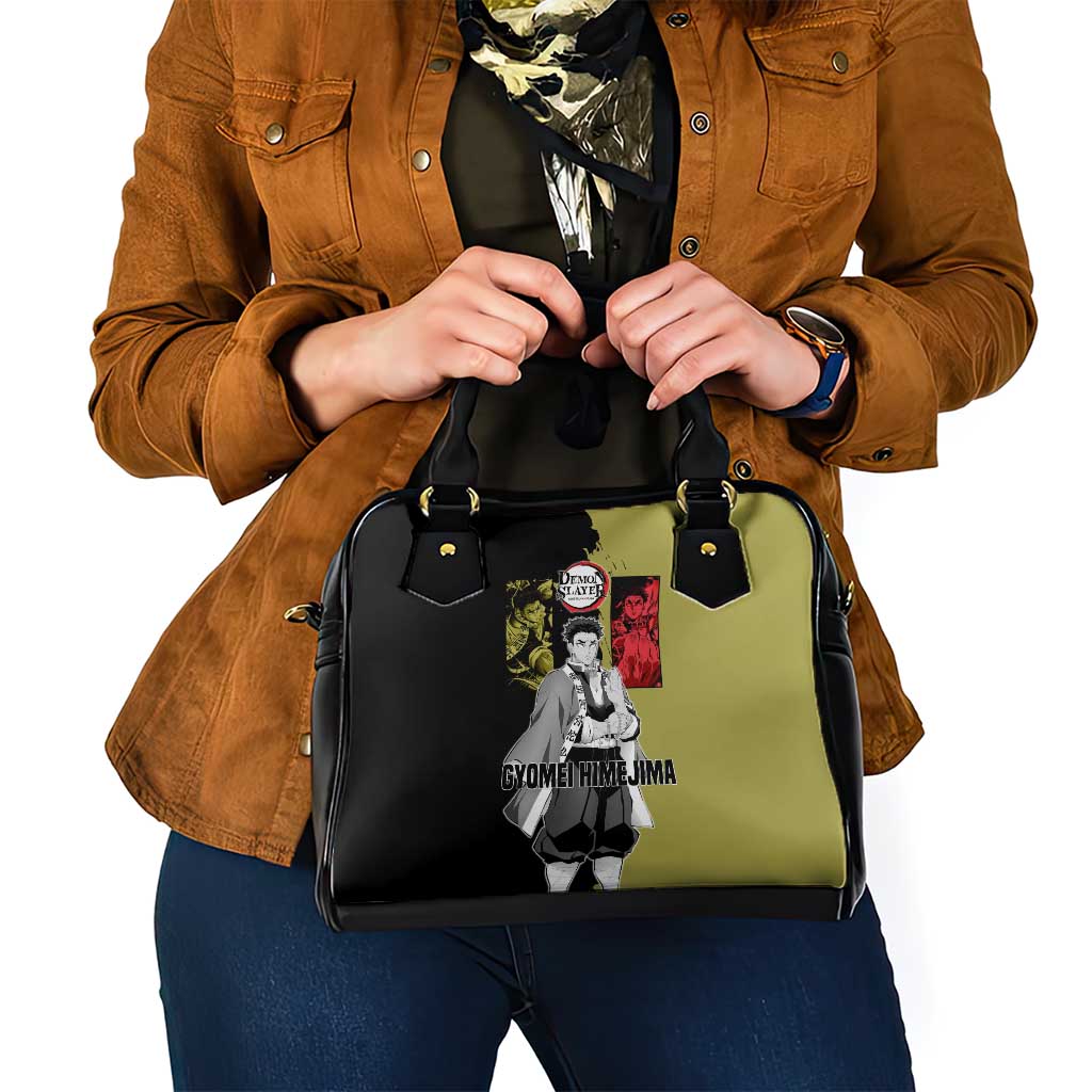 Gyomei Himejima from Demon Slayer Shoulder Handbag with Olive and Black Split Background and Prayer Pose Manga Style Design - The Mazicc