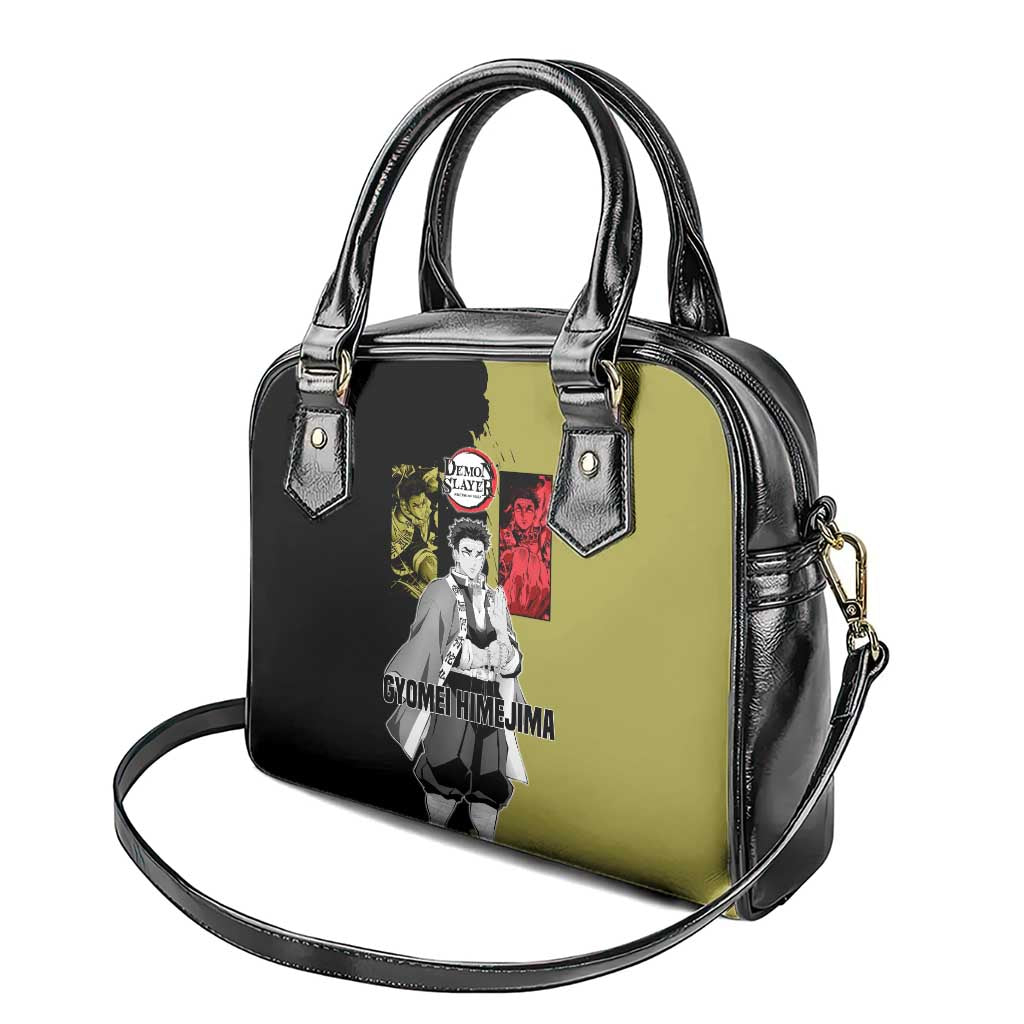Gyomei Himejima from Demon Slayer Shoulder Handbag with Olive and Black Split Background and Prayer Pose Manga Style Design - The Mazicc