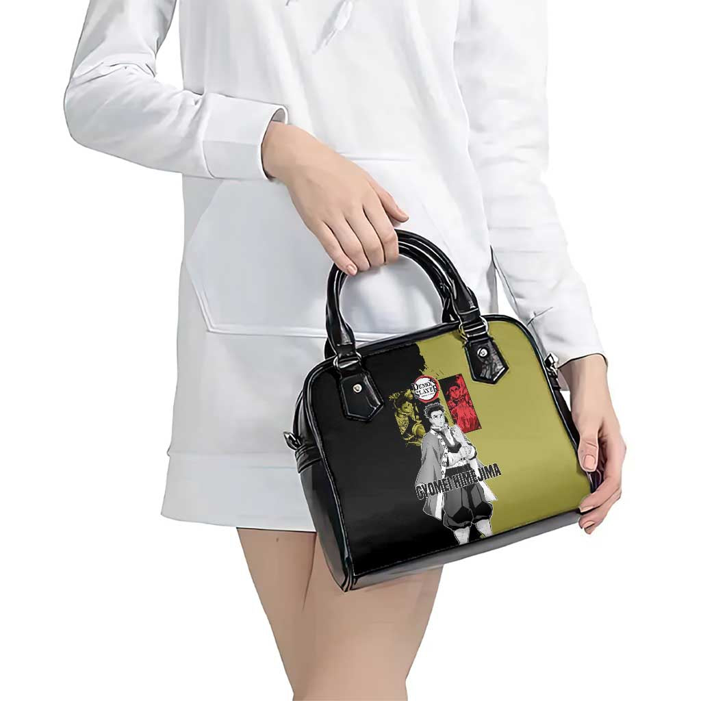 Gyomei Himejima from Demon Slayer Shoulder Handbag with Olive and Black Split Background and Prayer Pose Manga Style Design - The Mazicc