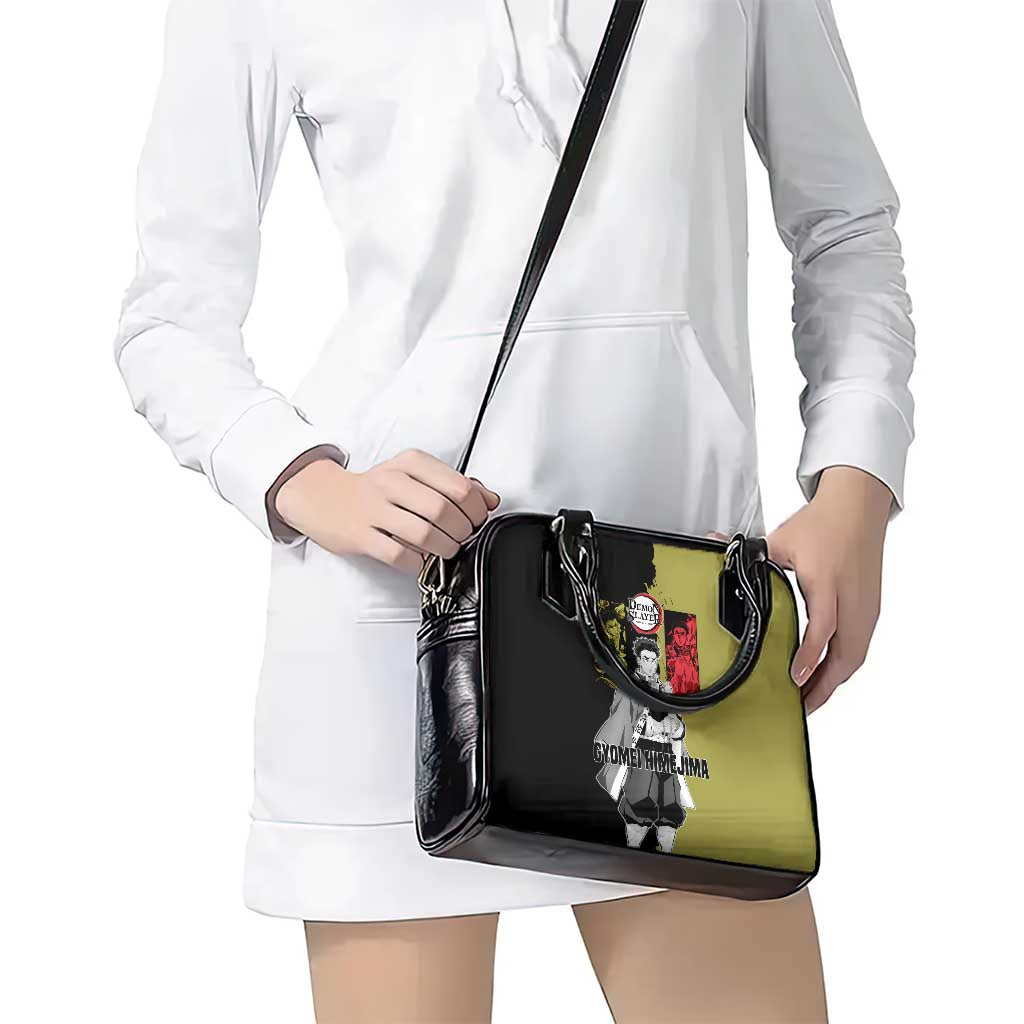 Gyomei Himejima from Demon Slayer Shoulder Handbag with Olive and Black Split Background and Prayer Pose Manga Style Design - The Mazicc