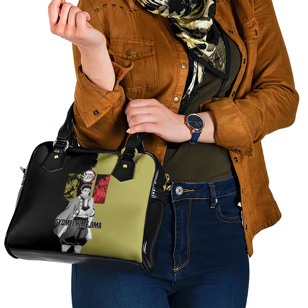 Gyomei Himejima from Demon Slayer Shoulder Handbag with Olive and Black Split Background and Prayer Pose Manga Style Design - The Mazicc