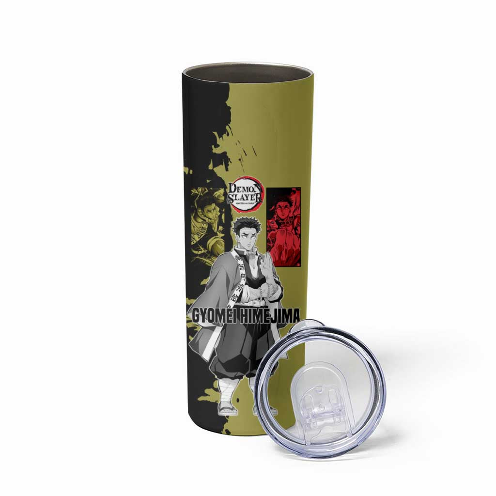 Gyomei Himejima from Demon Slayer Skinny Tumbler with Olive and Black Split Background and Prayer Pose Manga Style Design - The Mazicc