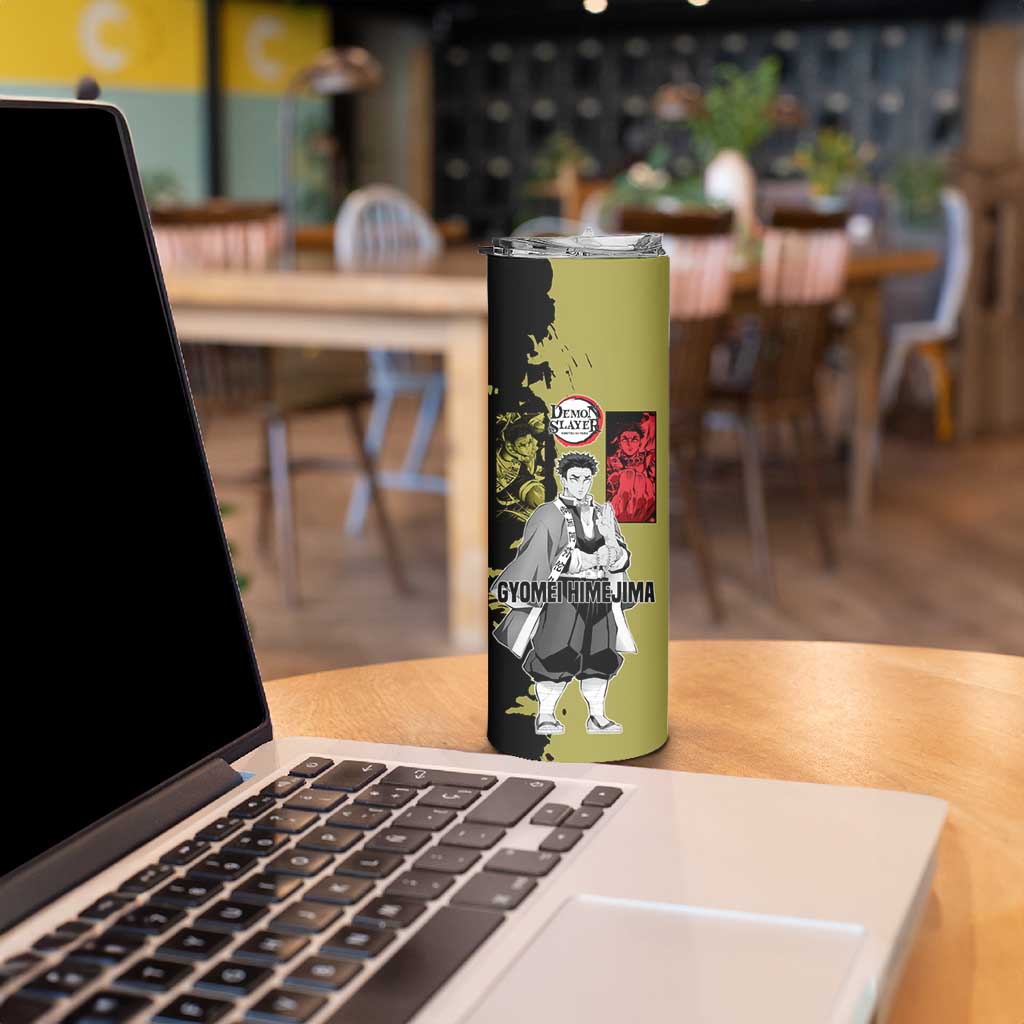 Gyomei Himejima from Demon Slayer Skinny Tumbler with Olive and Black Split Background and Prayer Pose Manga Style Design - The Mazicc