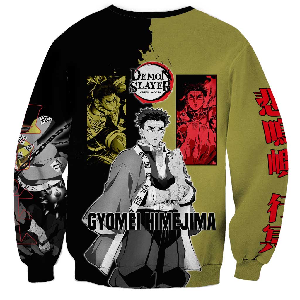 Gyomei Himejima from Demon Slayer Sweatshirt with Olive and Black Split Background and Prayer Pose Manga Style Design - The Mazicc