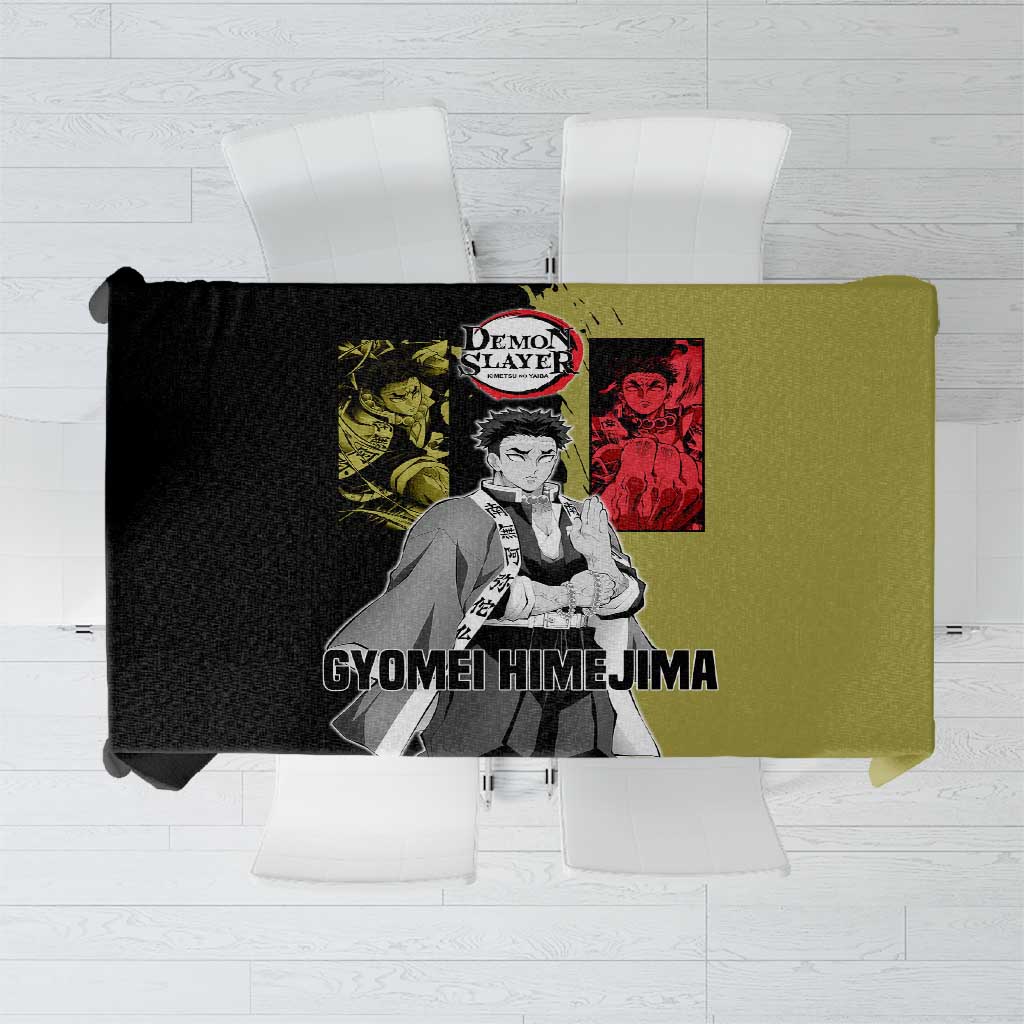 Gyomei Himejima from Demon Slayer Tablecloth with Olive and Black Split Background and Prayer Pose Manga Style Design - The Mazicc
