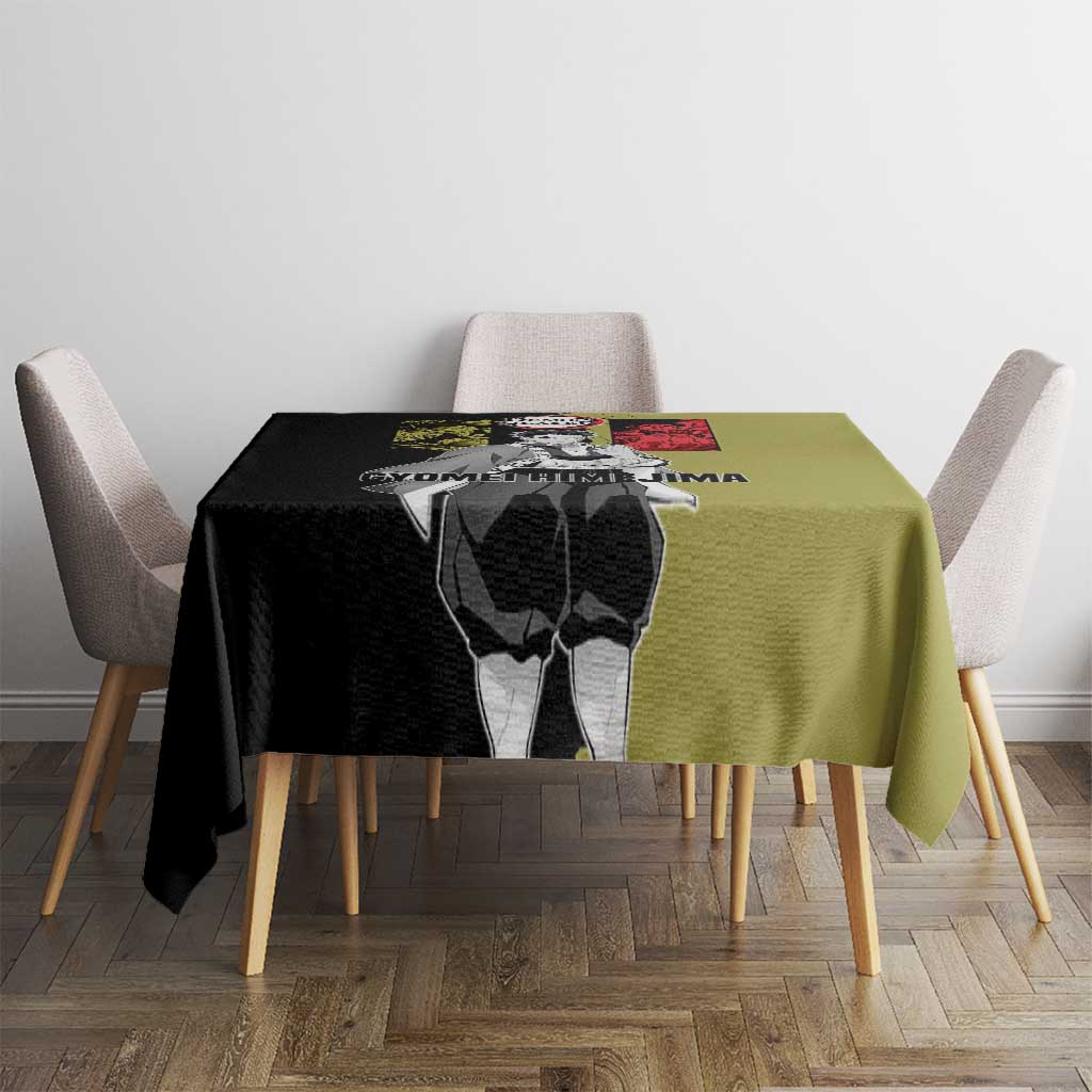 Gyomei Himejima from Demon Slayer Tablecloth with Olive and Black Split Background and Prayer Pose Manga Style Design - The Mazicc