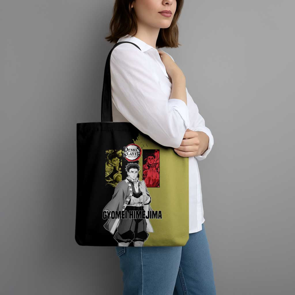 Gyomei Himejima from Demon Slayer Tote Bag with Olive and Black Split Background and Prayer Pose Manga Style Design - The Mazicc