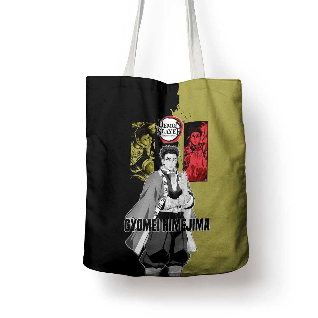 Gyomei Himejima from Demon Slayer Tote Bag with Olive and Black Split Background and Prayer Pose Manga Style Design - The Mazicc