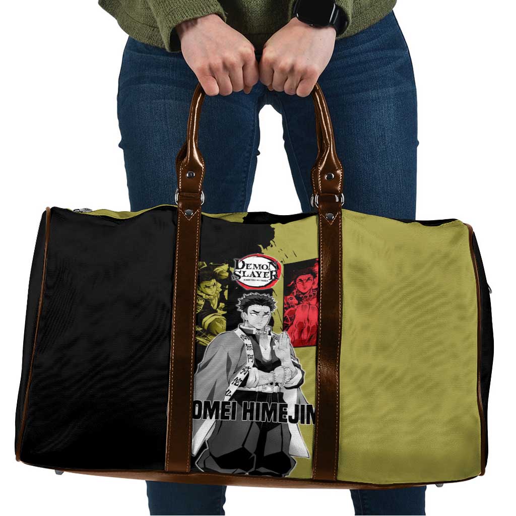 Gyomei Himejima from Demon Slayer Travel Bag with Olive and Black Split Background and Prayer Pose Manga Style Design - The Mazicc