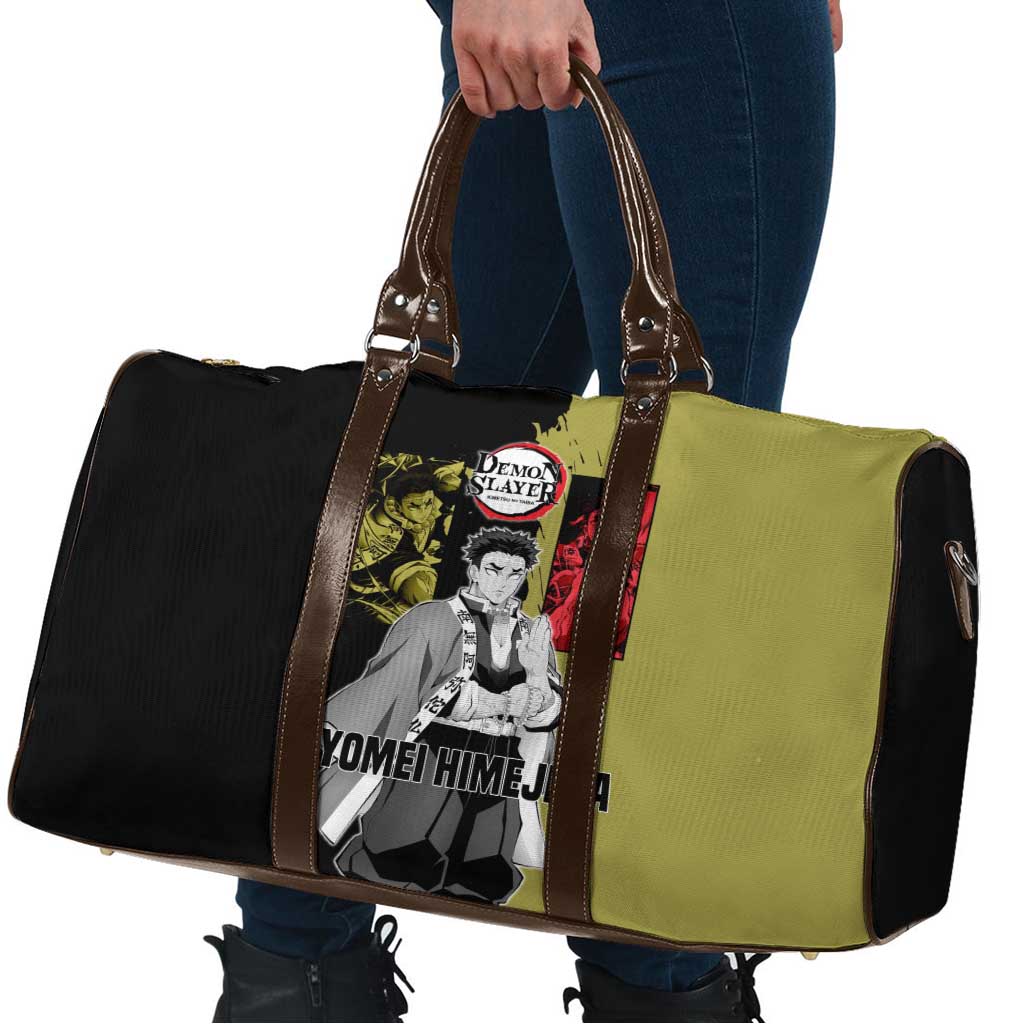 Gyomei Himejima from Demon Slayer Travel Bag with Olive and Black Split Background and Prayer Pose Manga Style Design - The Mazicc