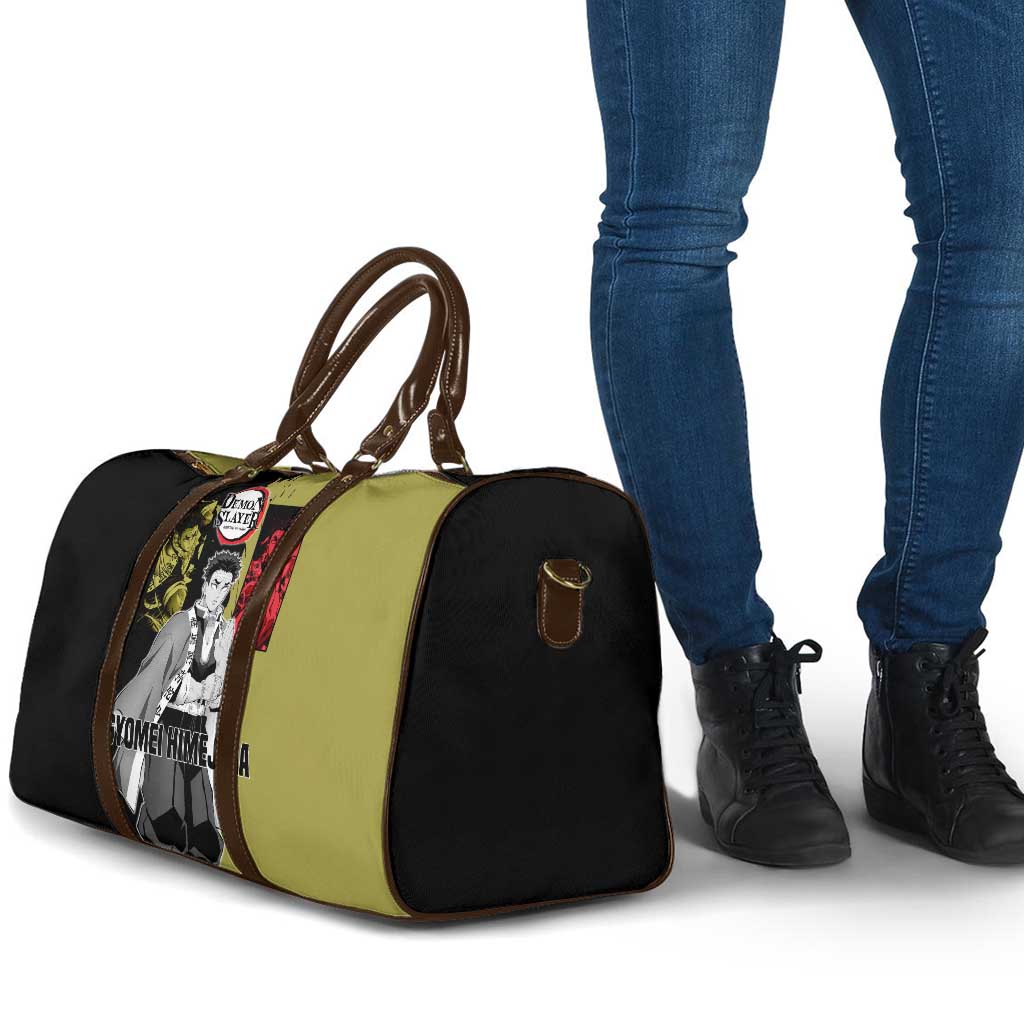 Gyomei Himejima from Demon Slayer Travel Bag with Olive and Black Split Background and Prayer Pose Manga Style Design - The Mazicc