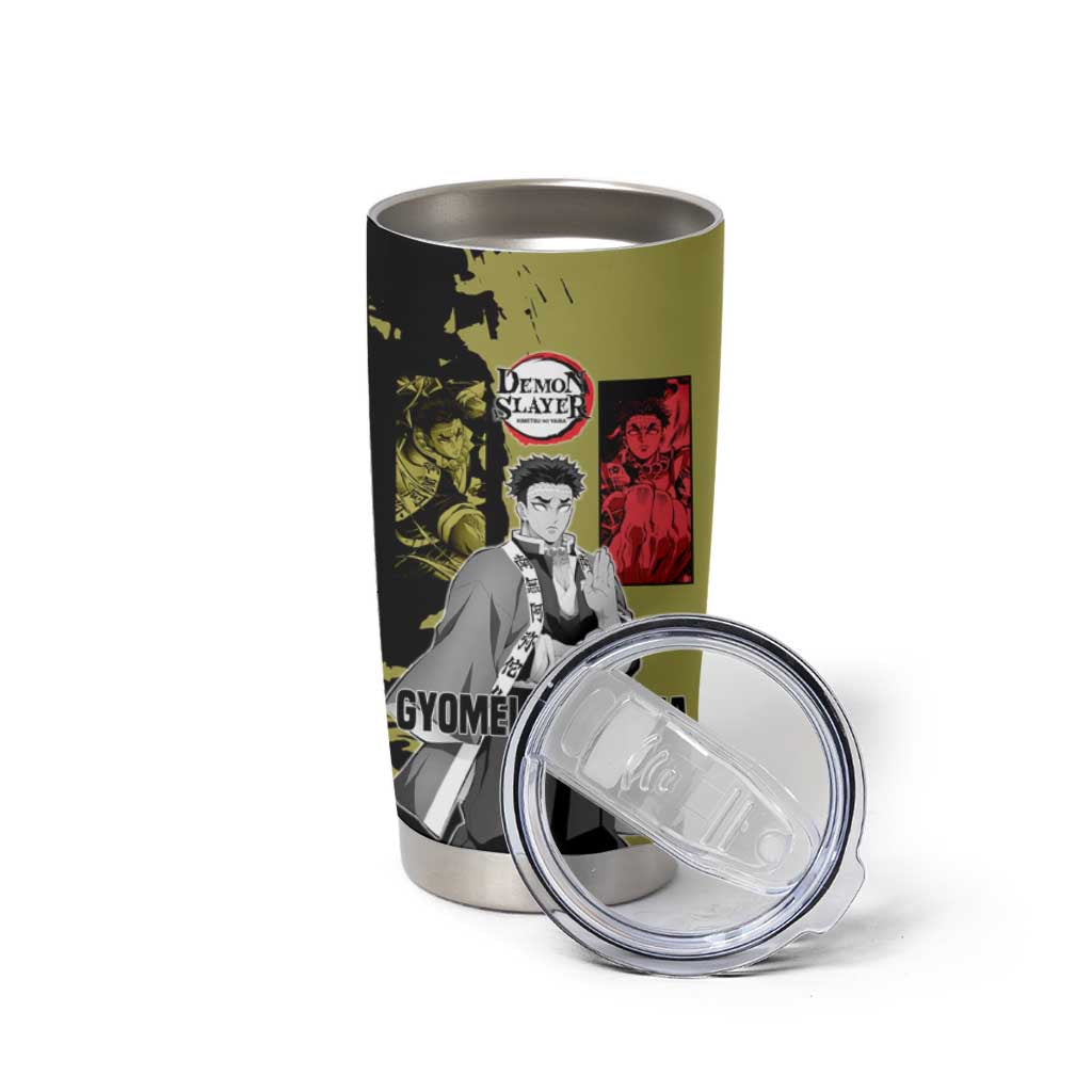 Gyomei Himejima from Demon Slayer Tumbler Cup with Olive and Black Split Background and Prayer Pose Manga Style Design - The Mazicc