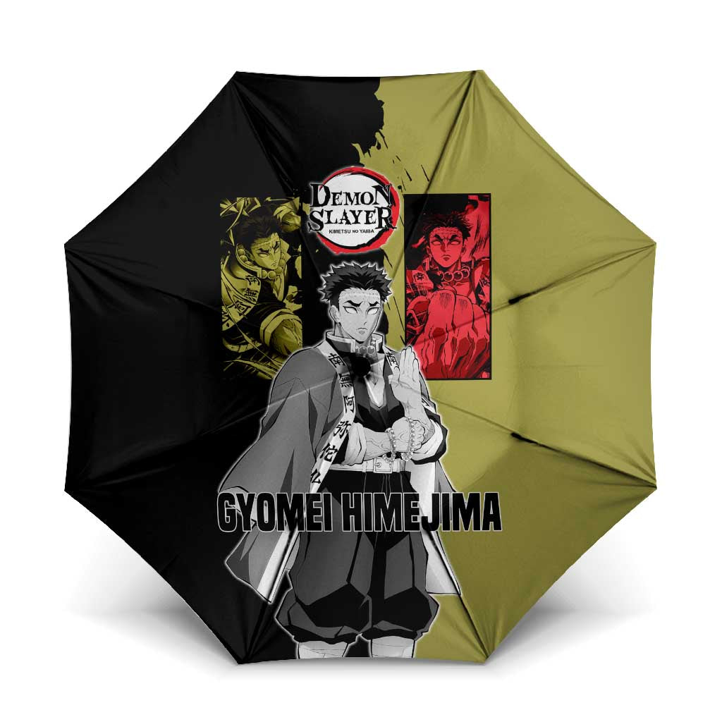 Gyomei Himejima from Demon Slayer Umbrella with Olive and Black Split Background and Prayer Pose Manga Style Design - The Mazicc