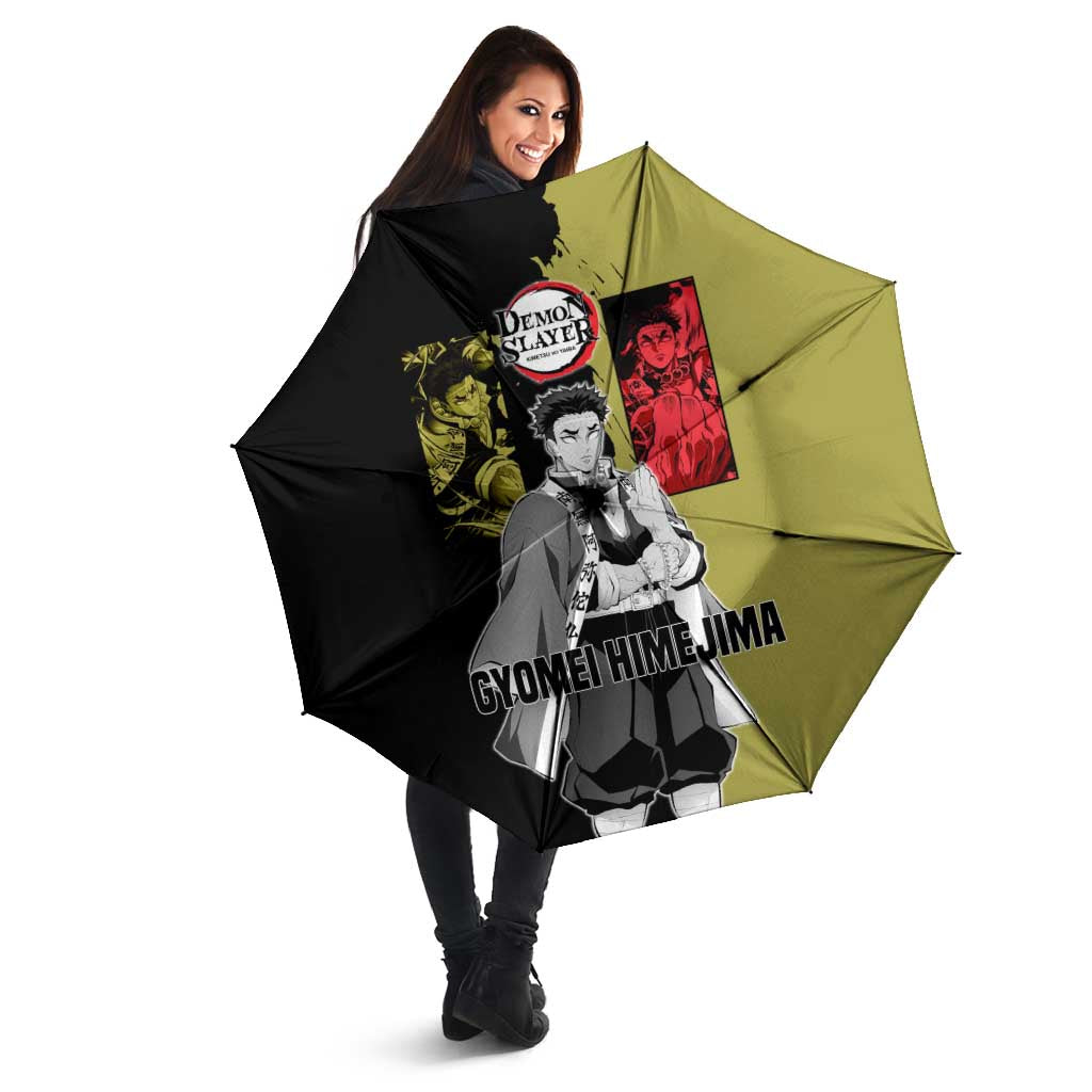 Gyomei Himejima from Demon Slayer Umbrella with Olive and Black Split Background and Prayer Pose Manga Style Design - The Mazicc