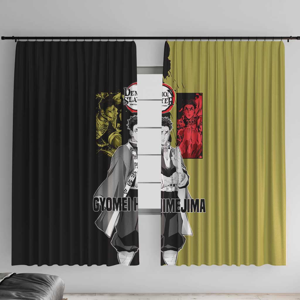 Gyomei Himejima from Demon Slayer Window Curtain with Olive and Black Split Background and Prayer Pose Manga Style Design - The Mazicc