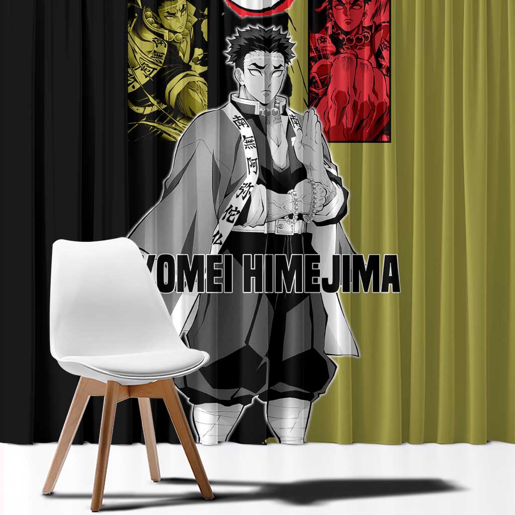 Gyomei Himejima from Demon Slayer Window Curtain with Olive and Black Split Background and Prayer Pose Manga Style Design - The Mazicc