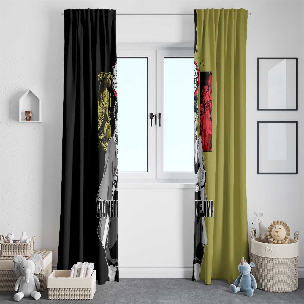 Gyomei Himejima from Demon Slayer Window Curtain with Olive and Black Split Background and Prayer Pose Manga Style Design - The Mazicc