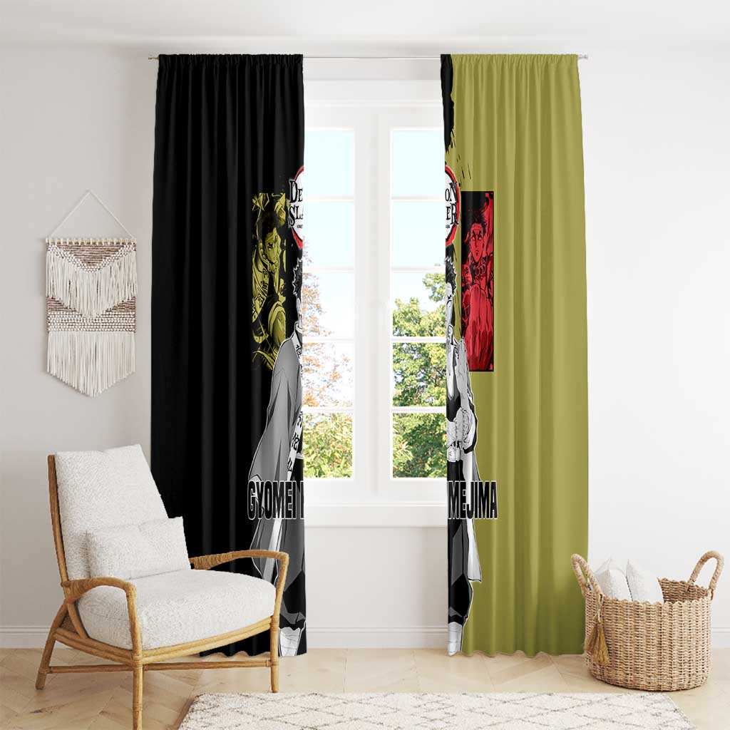 Gyomei Himejima from Demon Slayer Window Curtain with Olive and Black Split Background and Prayer Pose Manga Style Design - The Mazicc