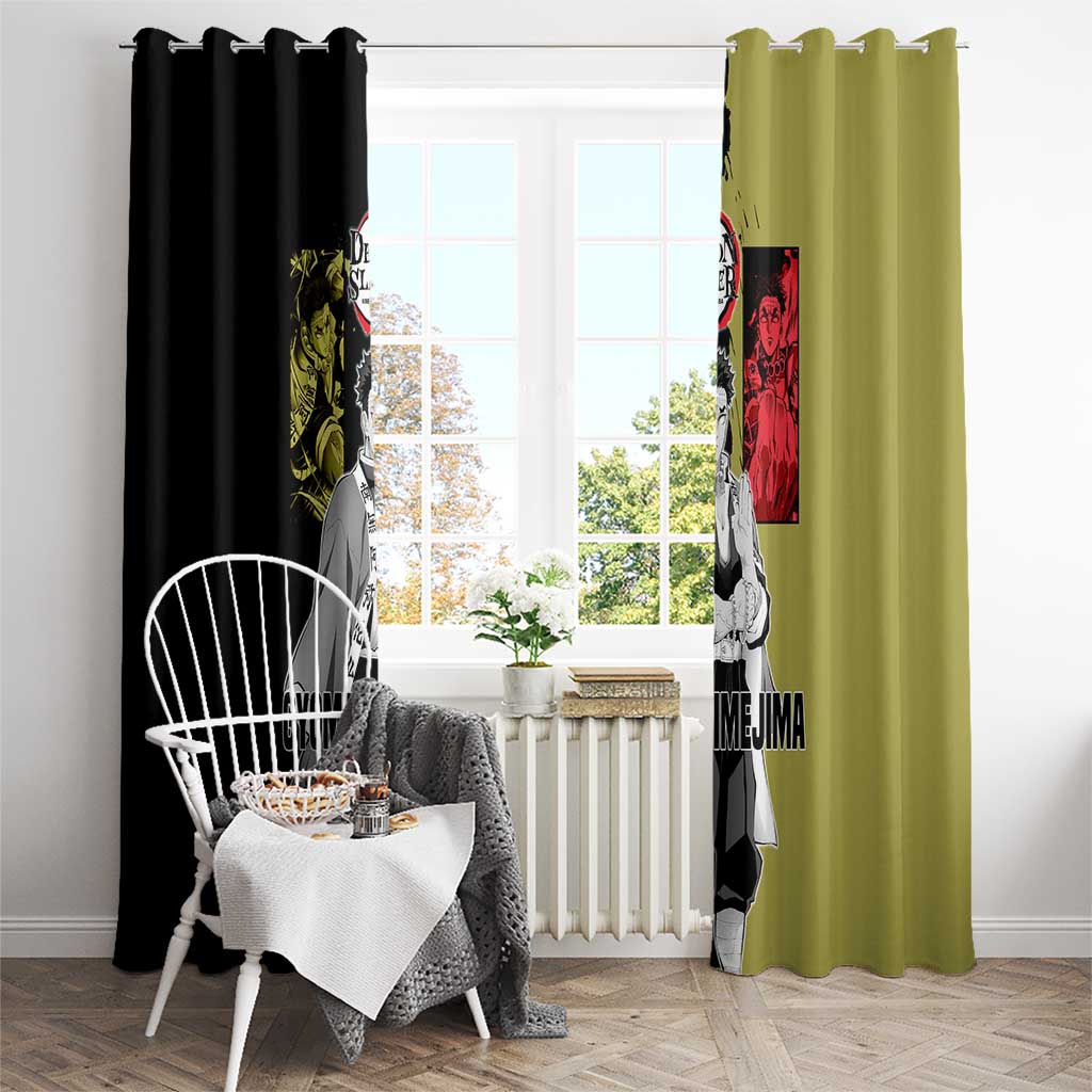 Gyomei Himejima from Demon Slayer Window Curtain with Olive and Black Split Background and Prayer Pose Manga Style Design - The Mazicc