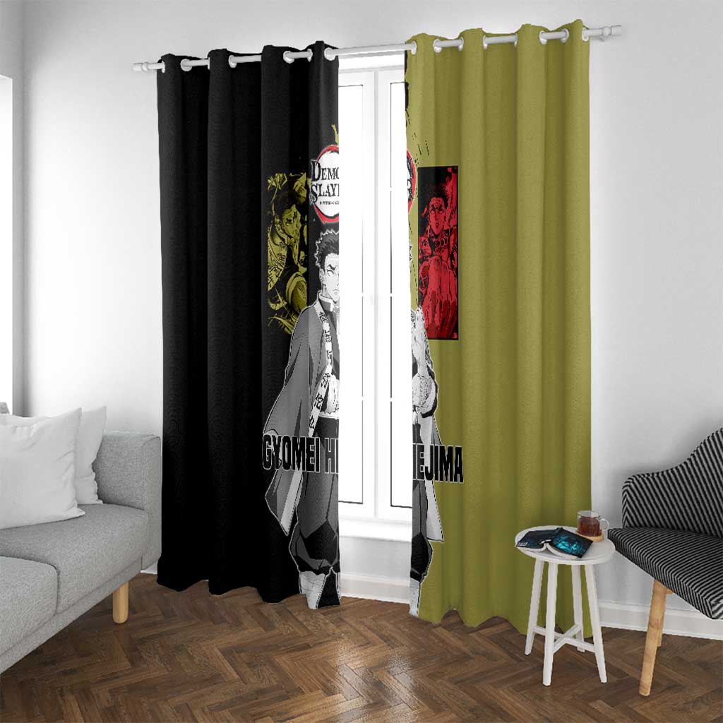 Gyomei Himejima from Demon Slayer Window Curtain with Olive and Black Split Background and Prayer Pose Manga Style Design - The Mazicc