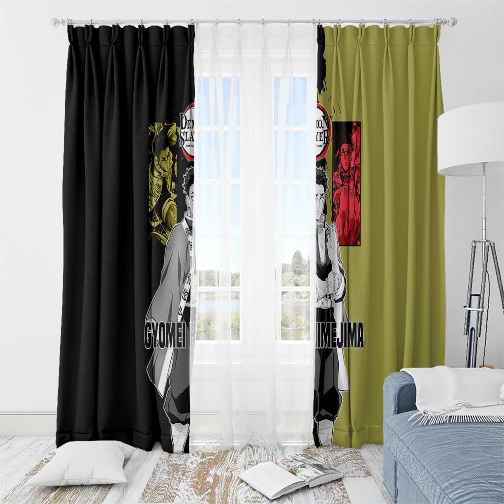 Gyomei Himejima from Demon Slayer Window Curtain with Olive and Black Split Background and Prayer Pose Manga Style Design - The Mazicc