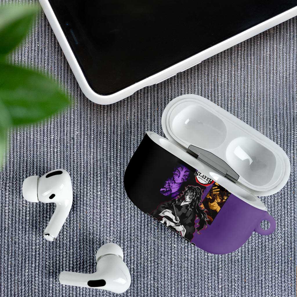 Kokushibo from Demon Slayer AirPods Case with Purple and Black Split Background and Sword Draw Manga Style Design - The Mazicc