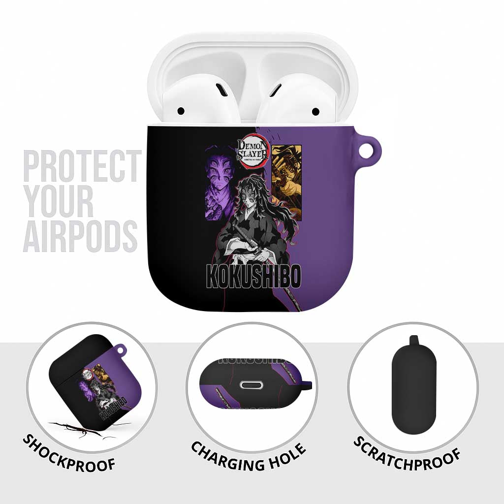 Kokushibo from Demon Slayer AirPods Case with Purple and Black Split Background and Sword Draw Manga Style Design - The Mazicc
