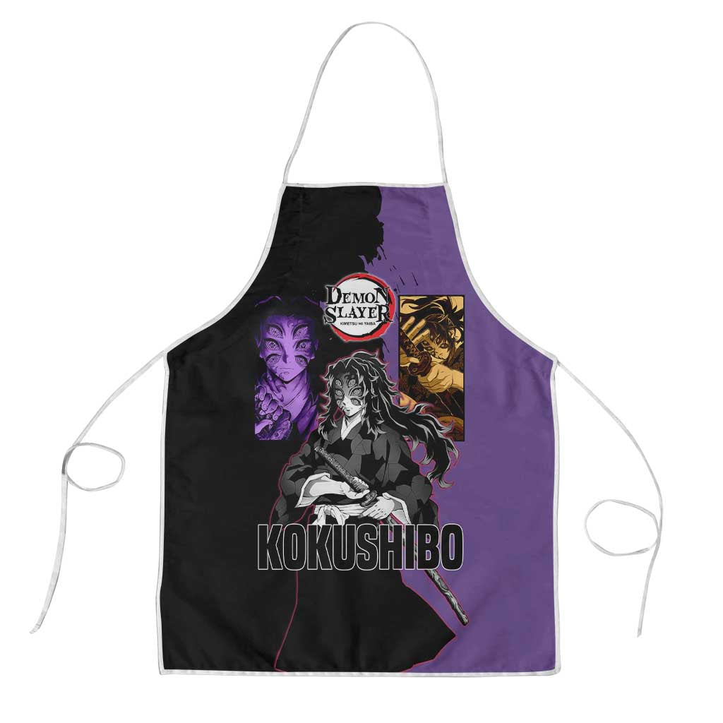 Kokushibo from Demon Slayer Apron with Purple and Black Split Background and Sword Draw Manga Style Design - The Mazicc