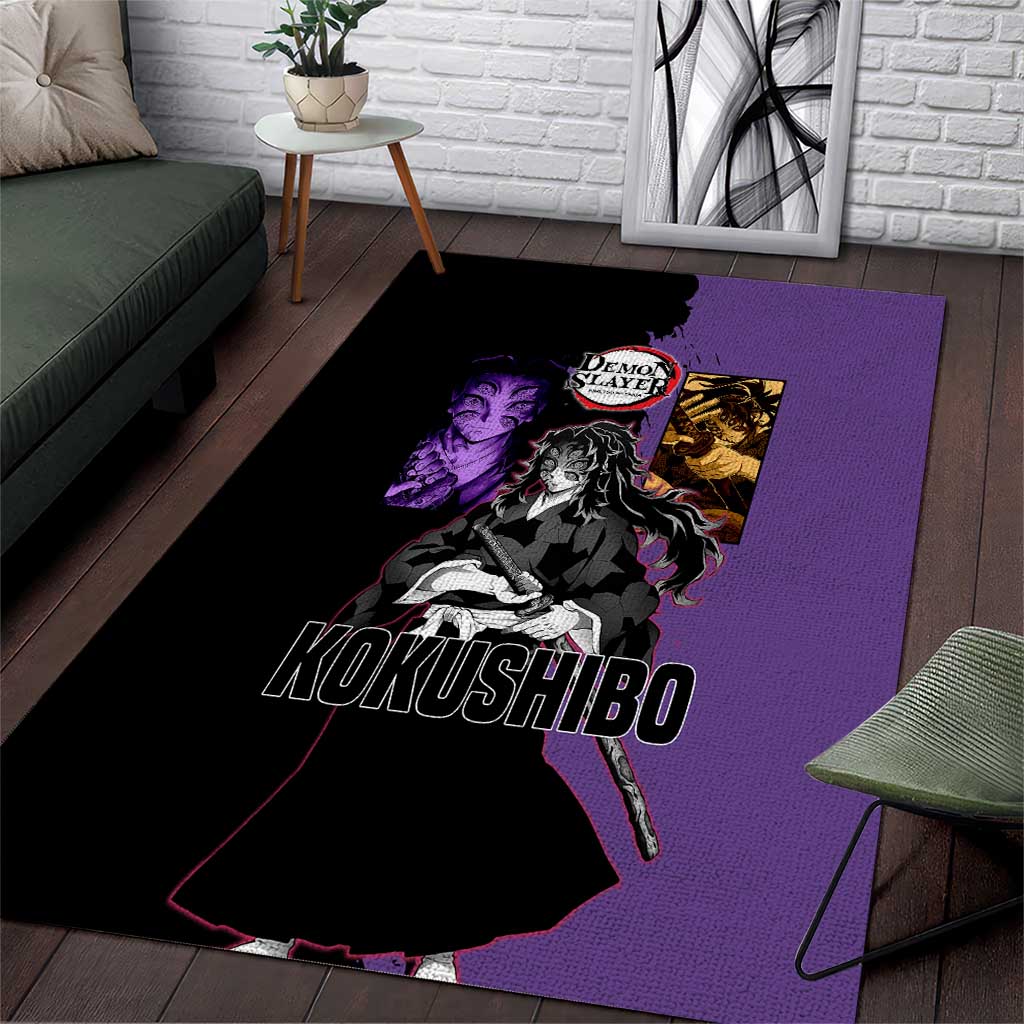 Kokushibo from Demon Slayer Area Rug with Purple and Black Split Background and Sword Draw Manga Style Design - The Mazicc