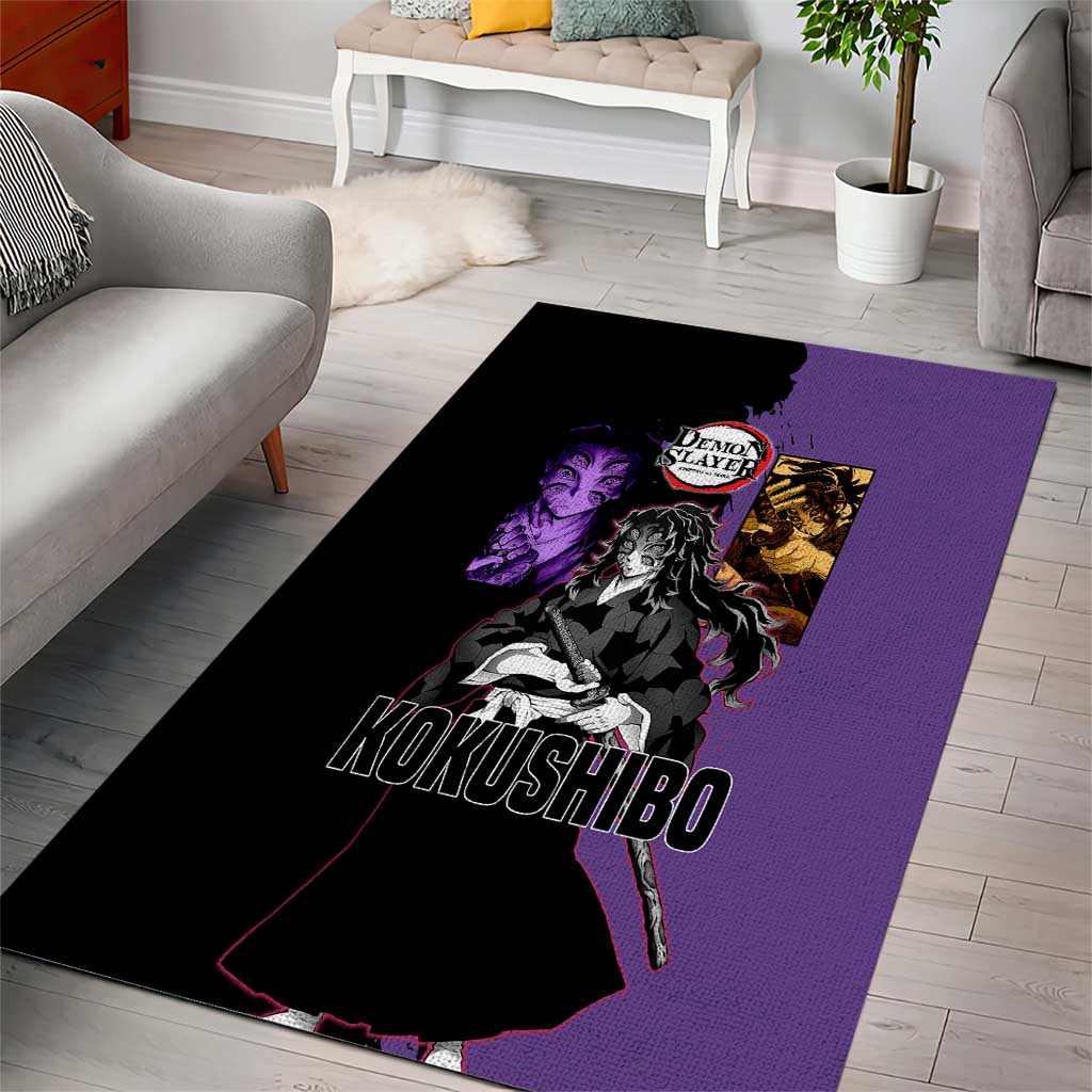 Kokushibo from Demon Slayer Area Rug with Purple and Black Split Background and Sword Draw Manga Style Design - The Mazicc